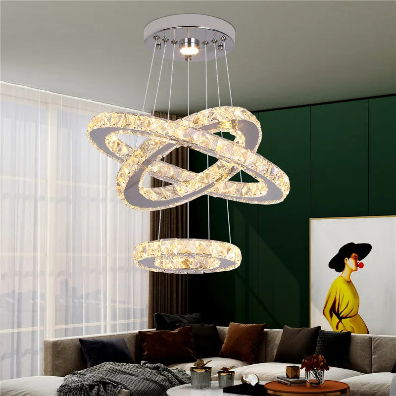 DecorBites™ Crystal LED Ring Pendant Chandelier for Modern Living Dining Room Décor