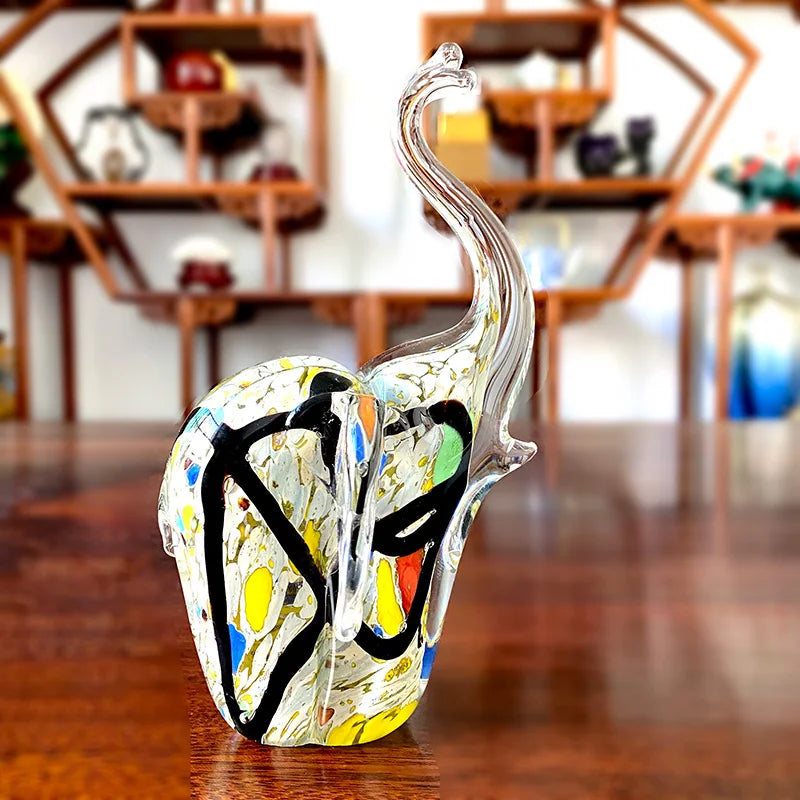 DecorBites™ Crystal Glass Elephant Sculpture Figurine Handmade Craft Home Decor Gift