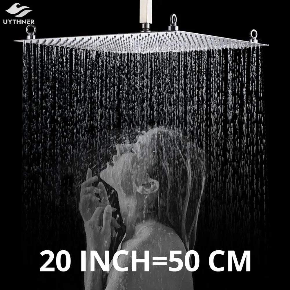 DecorBites™ 20 Inch Luxury Chrome Square Shower Head Stainless Steel Ultrathin Rainfall Head