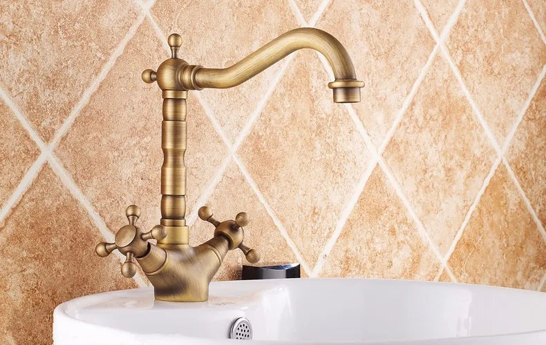 DecorBites™ Antique Bronze Brass Swivel Basin Faucet with 2 Lever Handles