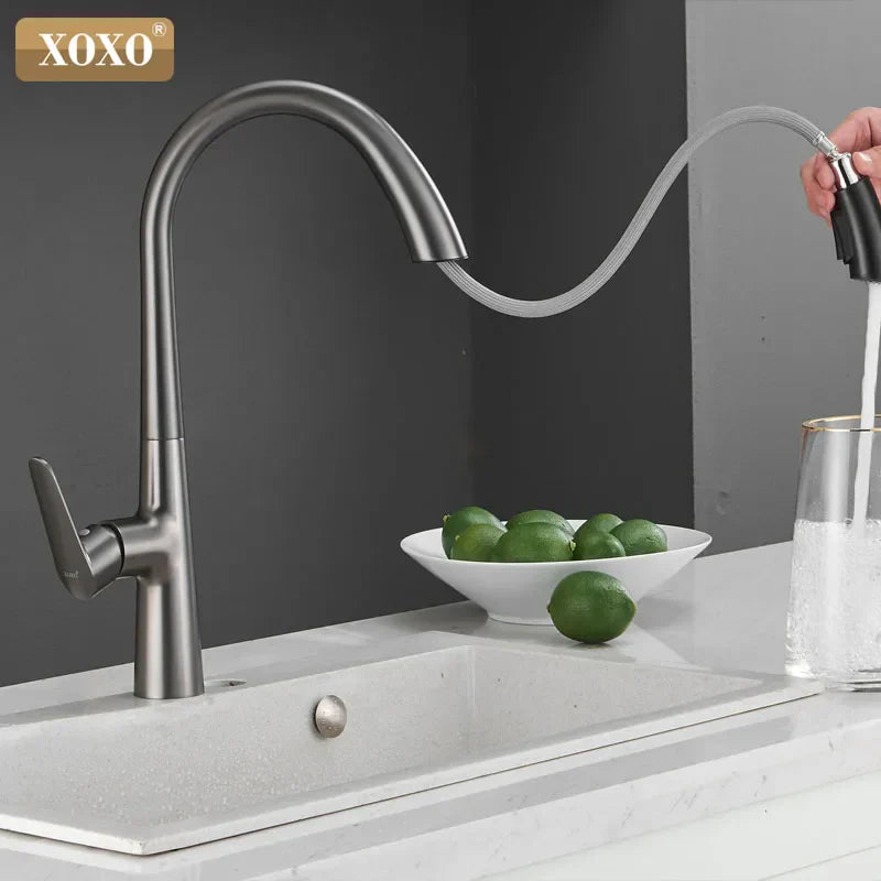 DecorBites™ Black Single Handle Pull Out Kitchen Faucet Swivel 360° Water Mixer Tap