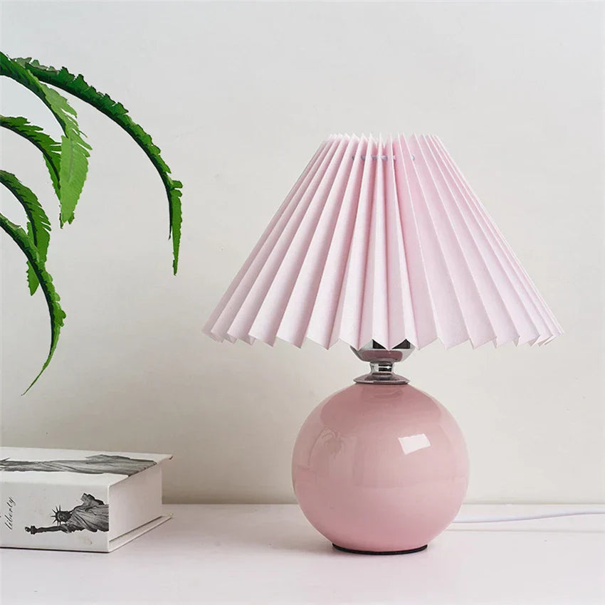 DecorBites™ Japanese Ceramic Table Lamps Living Room Pleated Skirt Lampshade Warm Bedroom Lighting