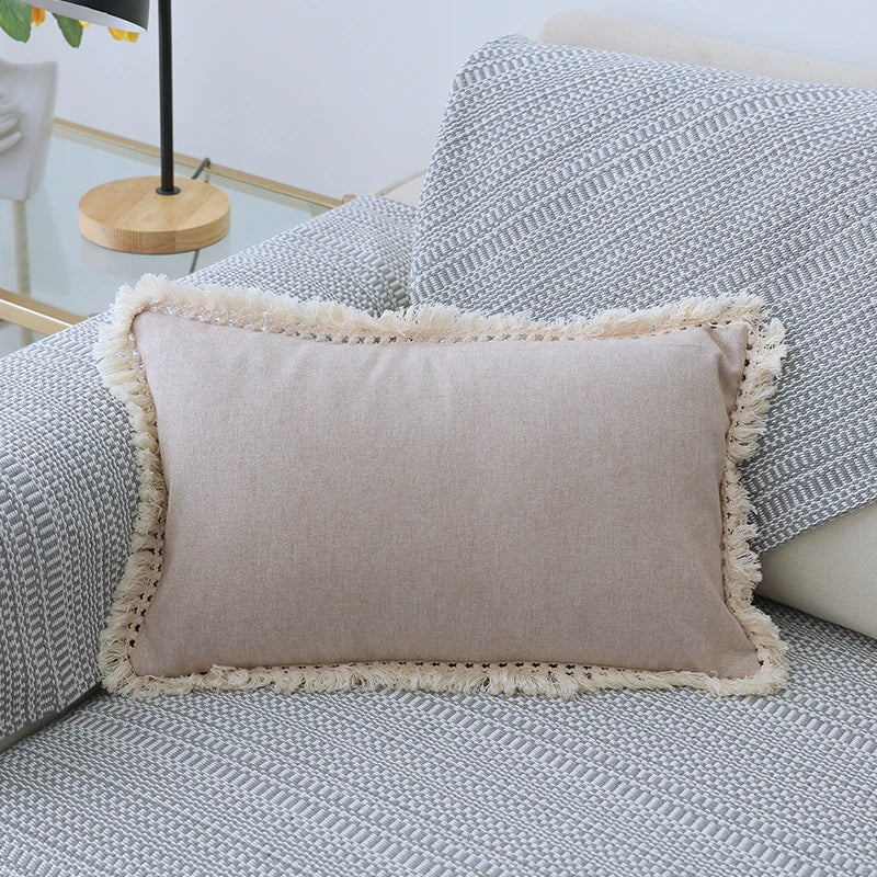 DecorBites™ Boho Style Tassel Pillow Cover Set for Sofa Bed, Beige Grey Blue Yellow