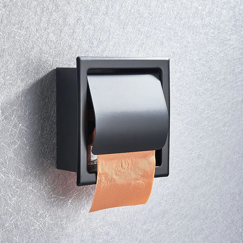DecorBites™ Bathroom Paper Holder Matte Black/Chrome Wall-Mounted Towel Rack & Roll Paper Box