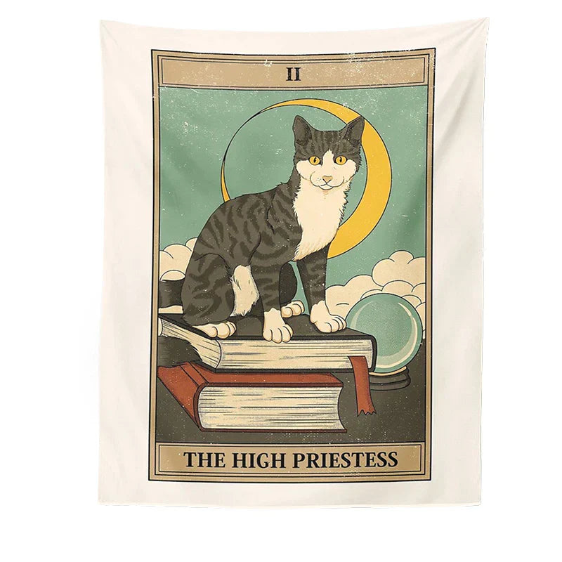 DecorBites™ Cat Divination Tarot Card Tapestry Moon Phase Wall Hanging Décor