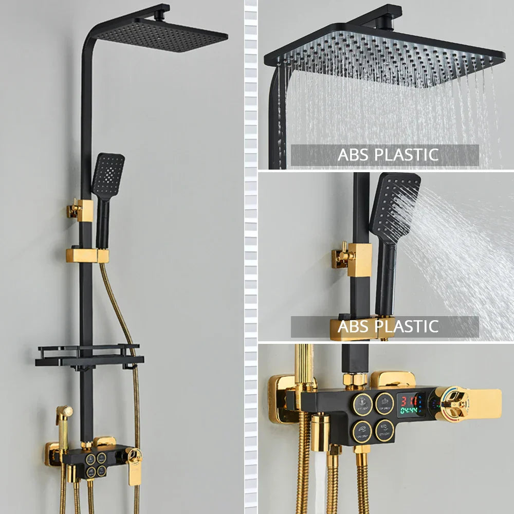 DecorBites™ Black Thermostatic Digital Shower Faucet Set 4-way Mixer Bidet Tap for Bathroom