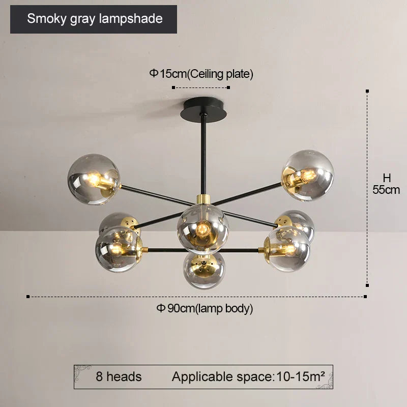 DecorBites™ Glass Ball LED Chandelier: Retro Round Wrought Iron Indoor Lighting for Kitchen, Living Room, Farmhouse