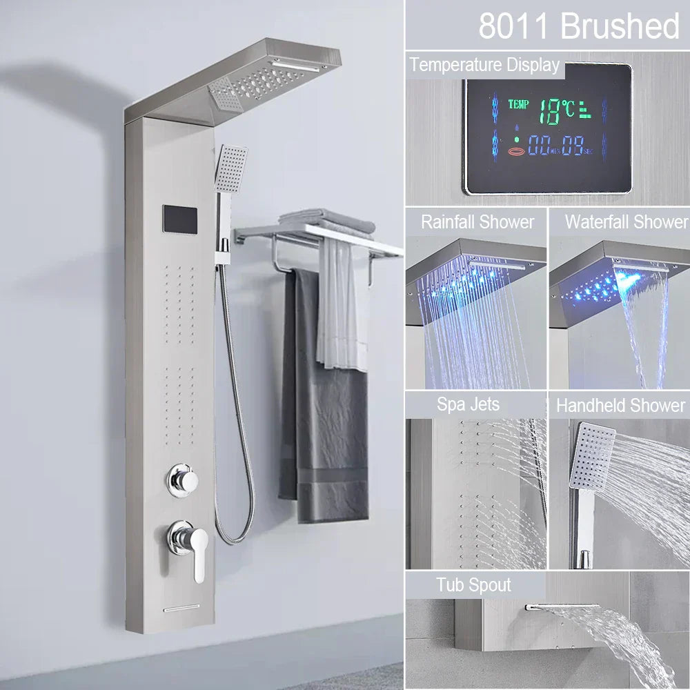 DecorBites™ Black Led Shower Panel 5-Function Wall Mount Bathroom Shower Faucet