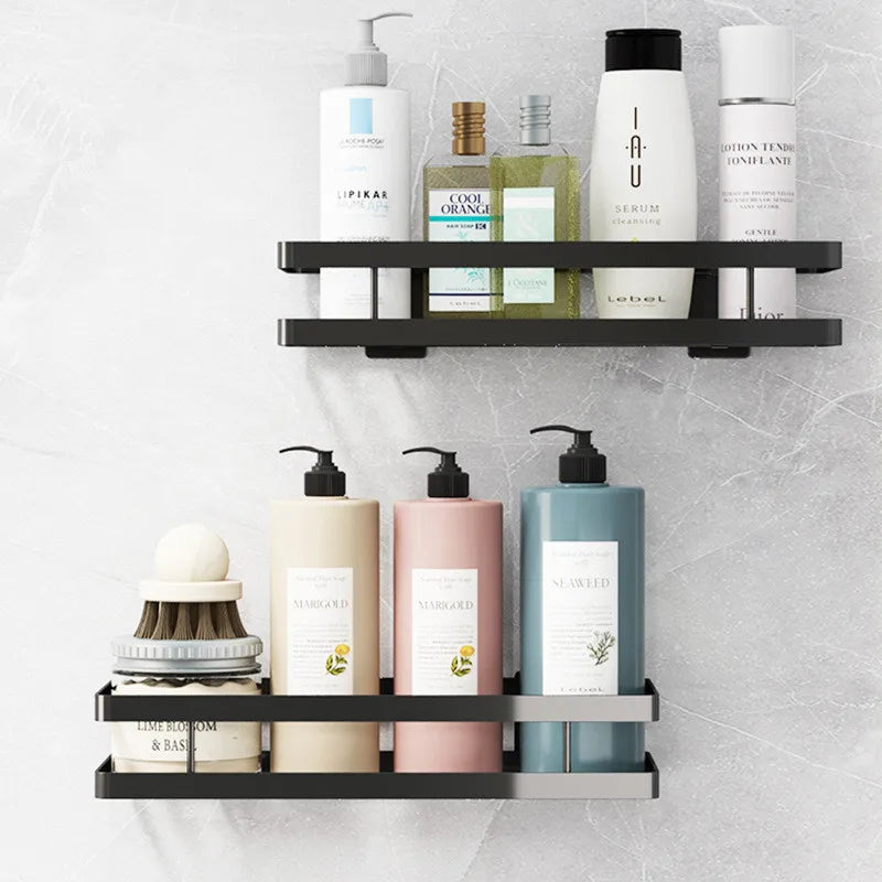 DecorBites™ Black SUS 304 Bathroom Shelf Shower Storage Basket Holder for Shampoo & Bath Essentials