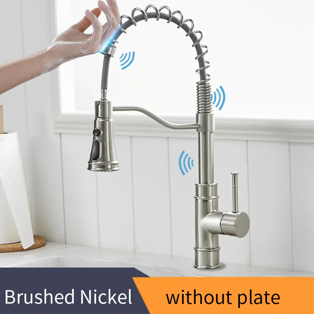 DecorBites™ Brushed Gold Smart Sensor Kitchen Faucet, Dual Outlet, Single Handle
