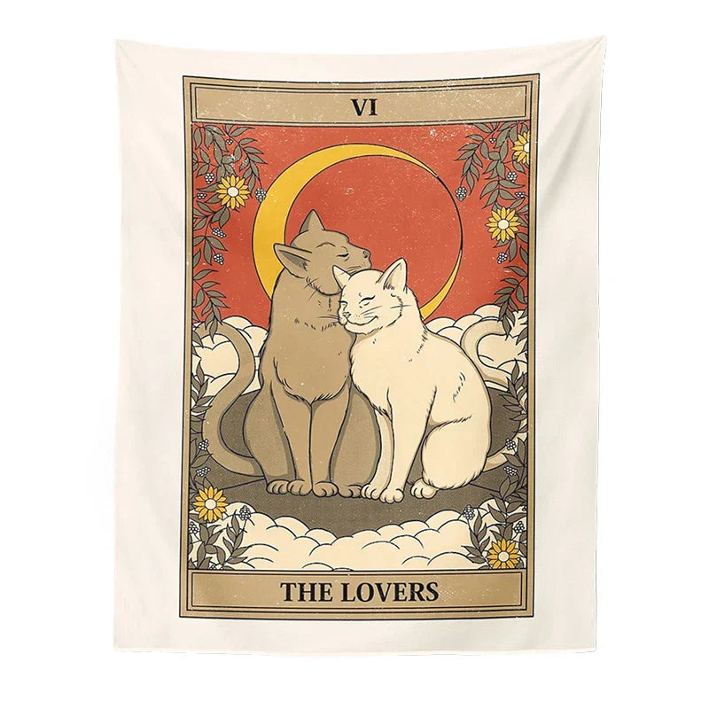 DecorBites™ Cat Divination Tarot Card Tapestry Moon Phase Wall Hanging Décor