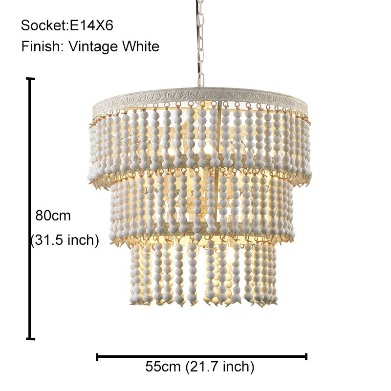 DecorBites™ Black Wood Beaded Pendant Chandelier - Antique Nordic Lighting for Foyer, Dining, Bedroom