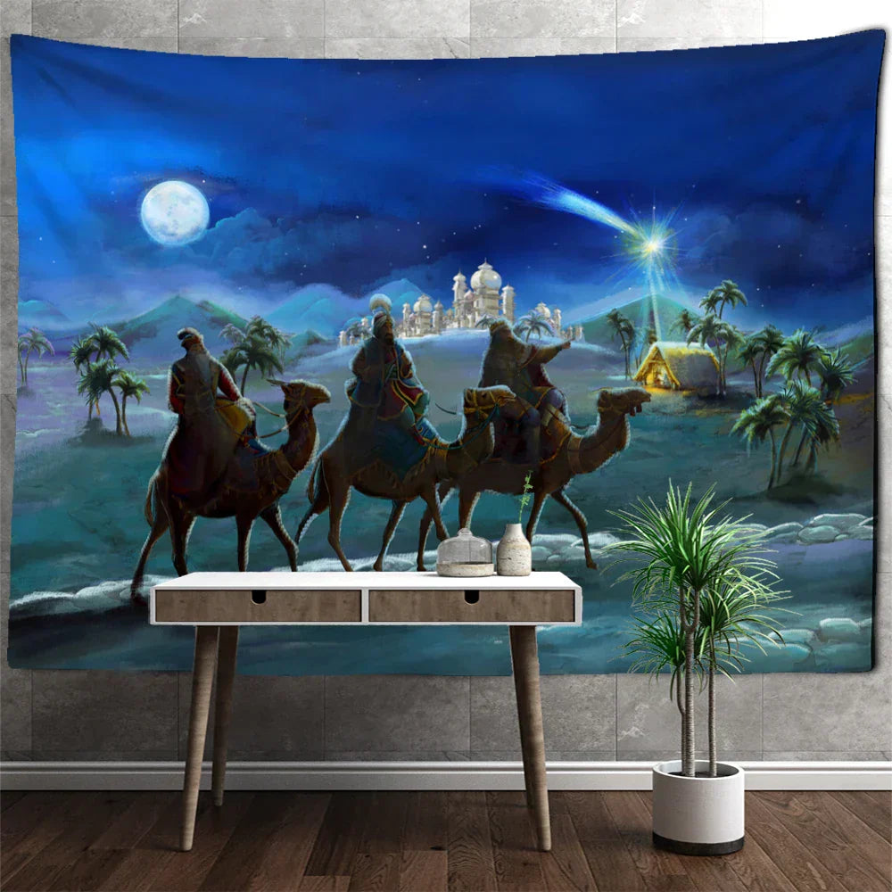 DecorBites™ Camel Printed Polyester Tapestry Wall Hanging - Christmas Pattern Home Decor
