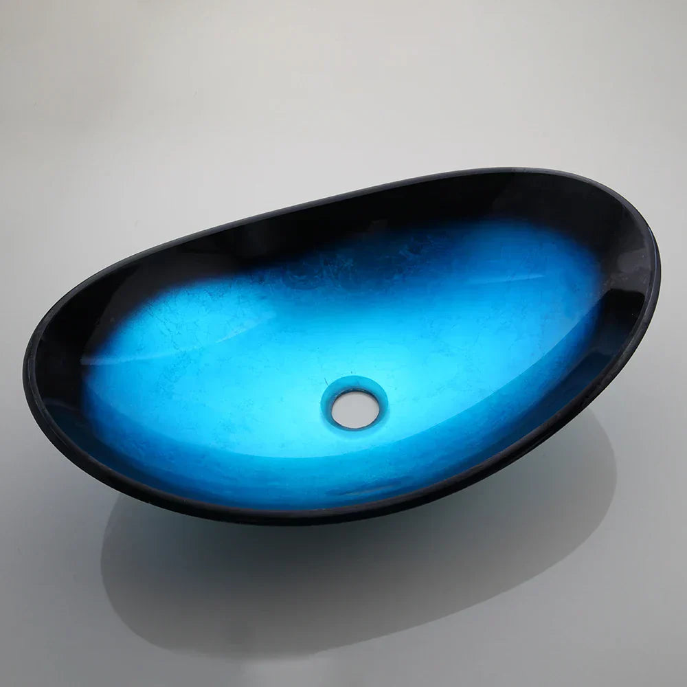 DecorBites™ Blue Tempered Glass Waterfall Basin Tap Set