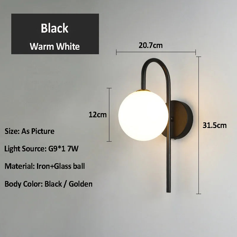 DecorBites™ Glass Ball LED Wall Sconce for Elegant Living Room Bedroom Hotel Staircase Lighting