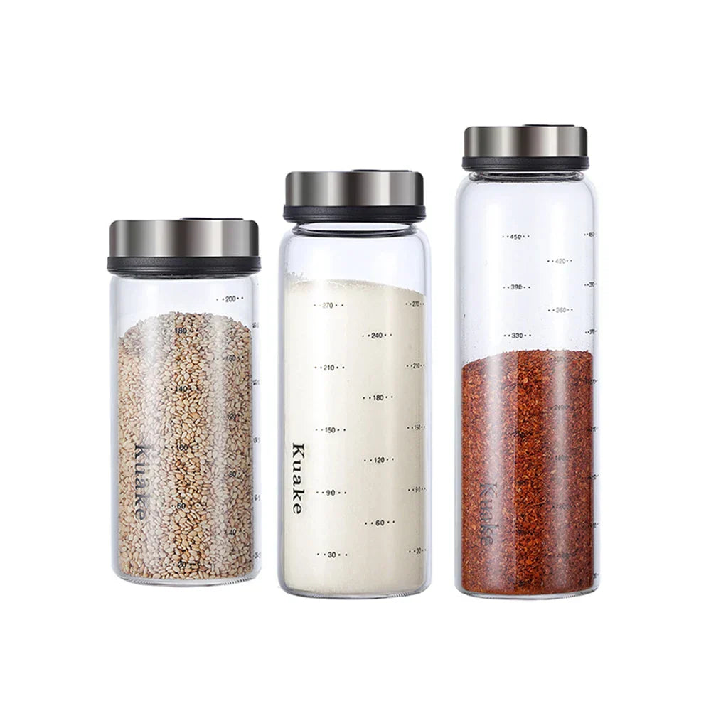 DecorBites™ Glass Seasoning Can Salt Sesame Pepper Spice Shaker with Rotary Lid