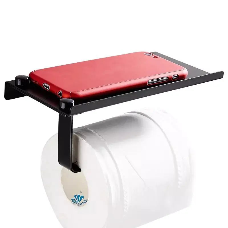 DecorBites™ Aluminum Black Bathroom Hardware Set: Towel Holder, Paper Holder, Corner Shelf, Towel Rack, Toilet Brush Holder