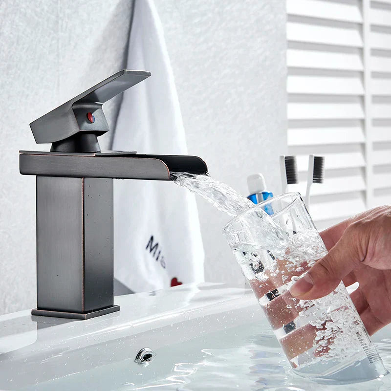 DecorBites™ Black Waterfall Basin Faucet Mixer Tap for Vessel Sinks - Single Hole