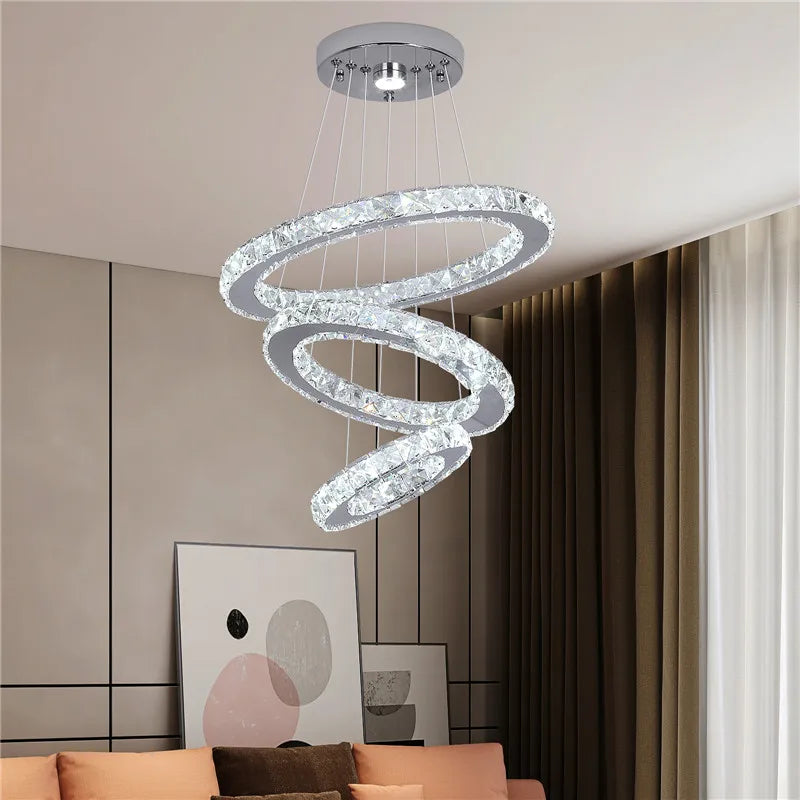 DecorBites™ Crystal LED Ring Pendant Chandelier for Modern Living Dining Room Décor