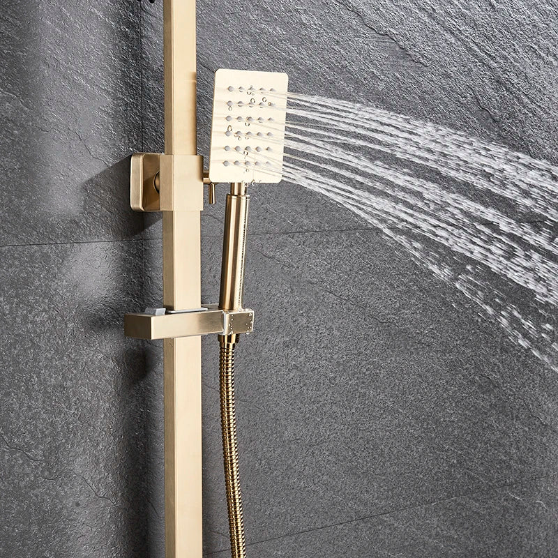DecorBites™ Brushed Gold Shower Mixer with Rotating Tub Spout and 8" Rainfall Head