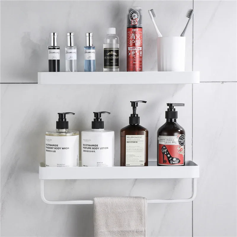 DecorBites™ Glass Corner Shelf with Bar for Bath and Kitchen Storage
