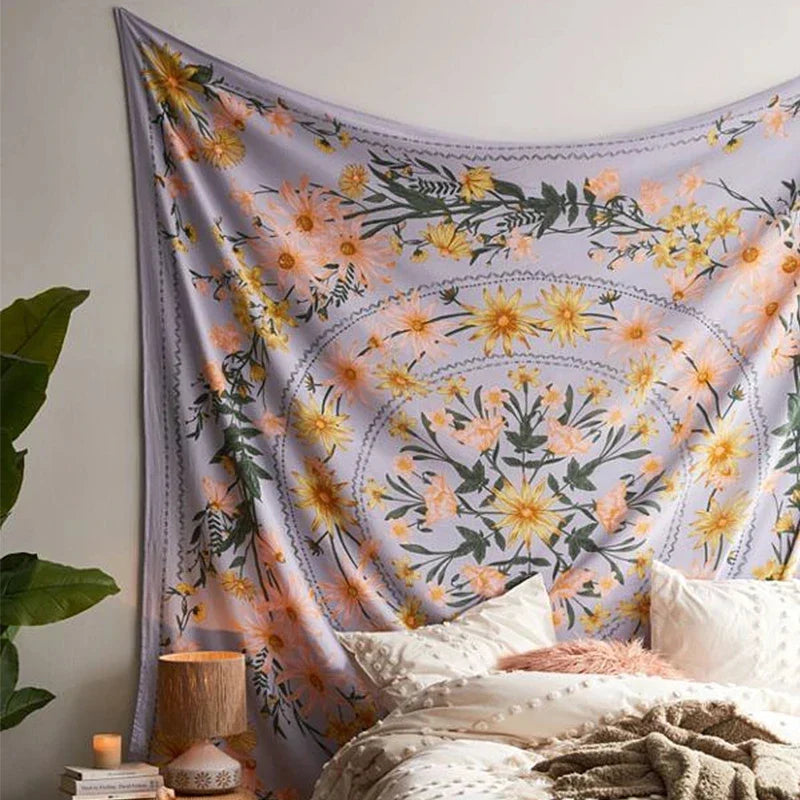 DecorBites™ Bohemian Mandala Flower Tapestry Wall Hanging for Living Room Bedroom Decor