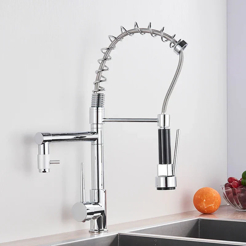 DecorBites™ Brass Kitchen Faucet Spring Swivel Spout Hot Cold Water Mixer Taps
