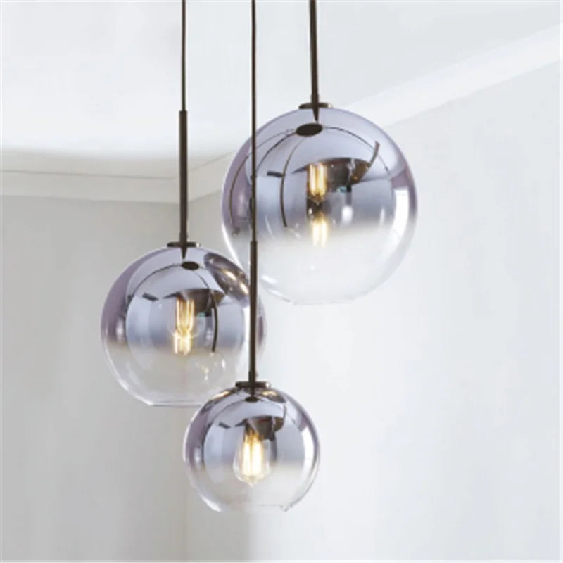 DecorBites™ Glass Ball LED Pendant Light: Modern Silver Gold Nordic Kitchen Decor