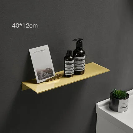 DecorBites™ Brushed Gold Bathroom Shelf Wall Mounted Shampoo Holder Rack Aluminum Basket