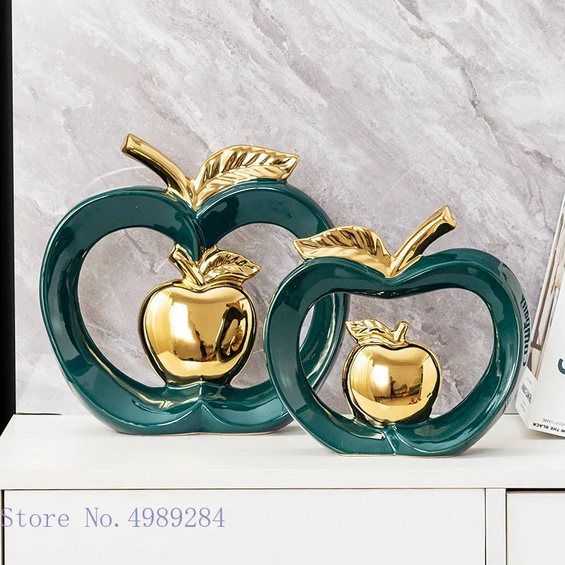 DecorBites™ Apple Hollow Golden Ceramic Art Crafts Candy Jar Storage Home Decor