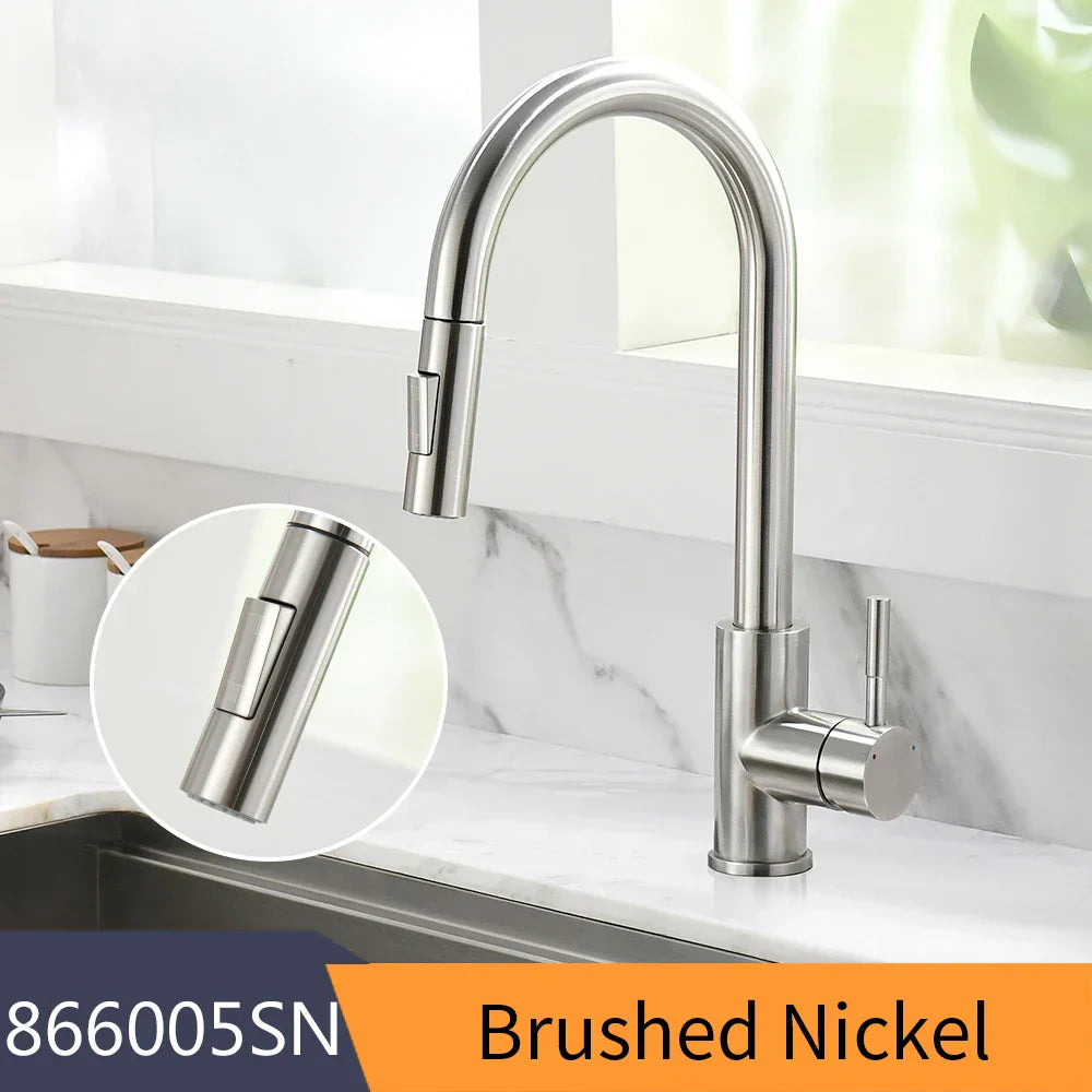 DecorBites™ Brushed Nickel Pull Out Kitchen Faucet with Stream Sprayer Head