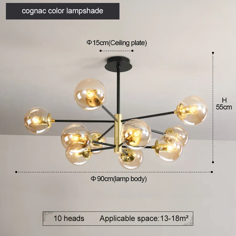DecorBites™ Glass Ball LED Chandelier: Retro Round Wrought Iron Indoor Lighting for Kitchen, Living Room, Farmhouse