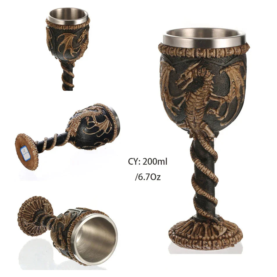 DecorBites™ Dragon King Goblet 200ml: Retro Stainless Steel Wine Glass Gothic Whiskey Cup