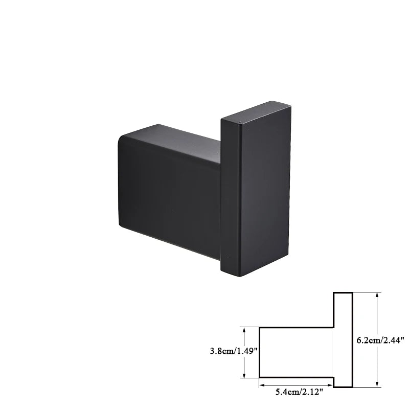 DecorBites™ Black Bathroom Hardware Set: Robe Hook, Towel Rail, Rack, Shelf, Tissue Holder & More