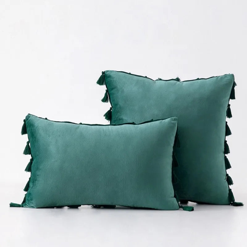 DecorBites™ Black Velvet Tassel Fringe Throw Pillow Cover for Bed Sofa Couch