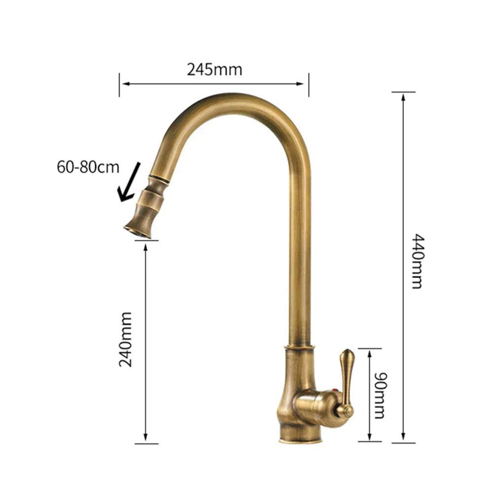 DecorBites™ Antique Brass Kitchen Faucet Swivel Spout Pull Down Hot Cold Mixer