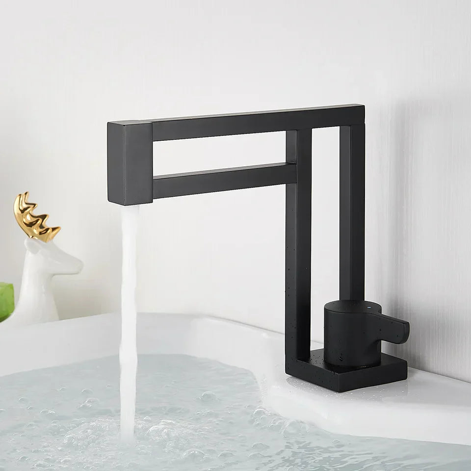 DecorBites™ Black Basin Faucet: Brass Bathroom Mixer for Vessel Sink, Cold Hot Water