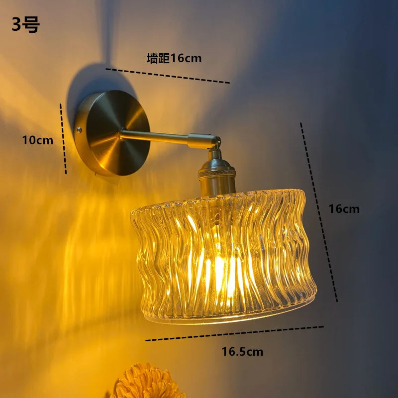 DecorBites™ Amber Glass LED Wall Light Fixtures On/Off Switch Nordic Modern Sconce