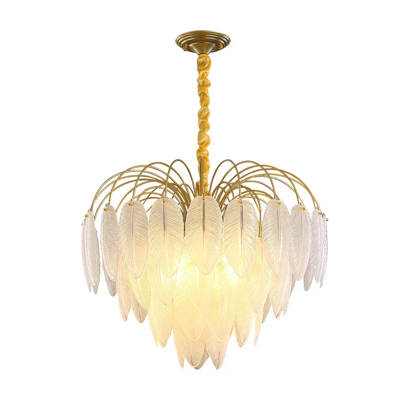 DecorBites™ Art Deco White Glass Feather Chandelier with LED Lighting for Foyer & Bedroom
