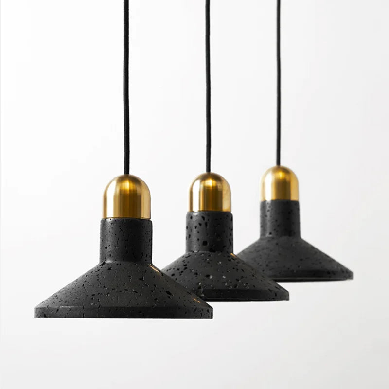 DecorBites™ Black Travertine Cement Terrazzo Pendant Light Industrial Hat Light