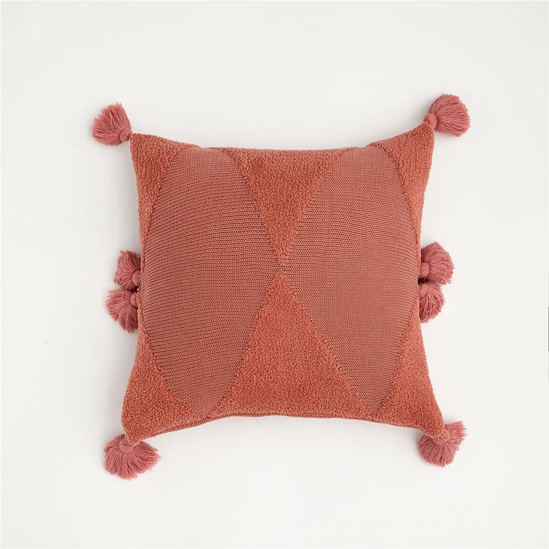 DecorBites™ Knitted Tassel Cushion Cover Blue Mustard Yellow Ivory 45cm*45cm Sok Case