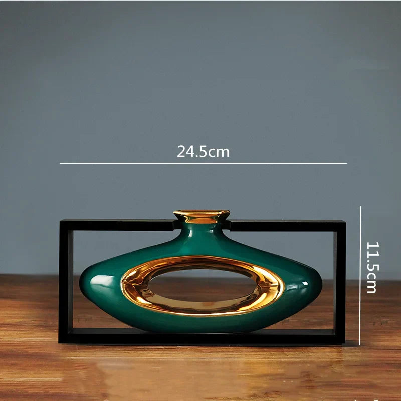 DecorBites™ Chinese Style Ceramic Vase in Wooden Frame for Modern Home Decor