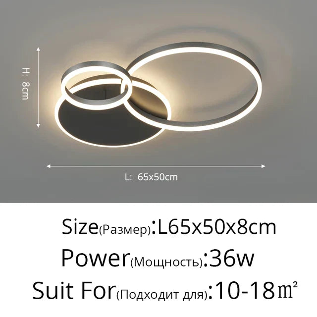 DecorBites™ LED Rings Ceiling Chandelier: Dimmable Living Room Lighting, Modern Parlor Foyer Decor