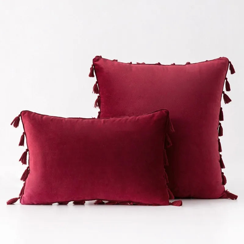 DecorBites™ Black Velvet Tassel Fringe Throw Pillow Cover for Bed Sofa Couch