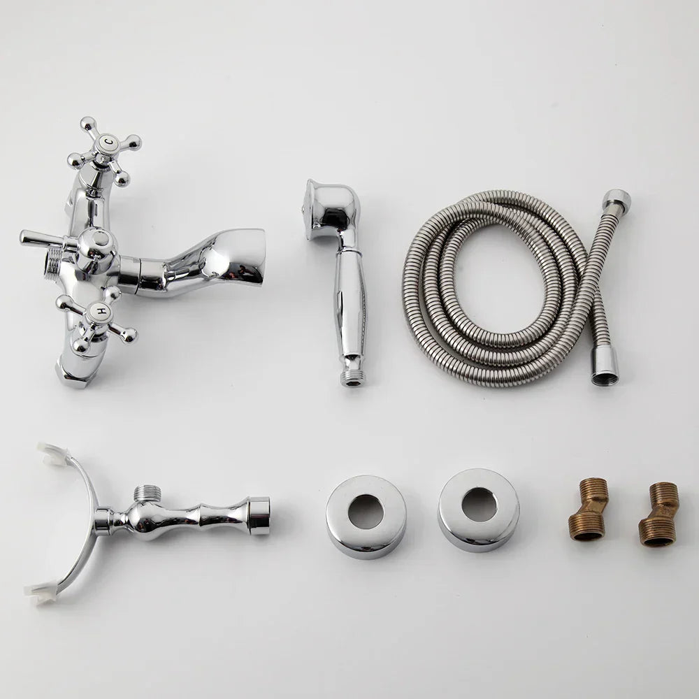 DecorBites™ Brass Bathroom Faucet Set with Hand Shower - Wall Mounted Chrome Water Mixer