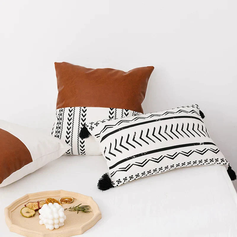 DecorBites™ Brown Faux Leather Cotton Cushion Cover 45x45cm/35x50cm Modern Design