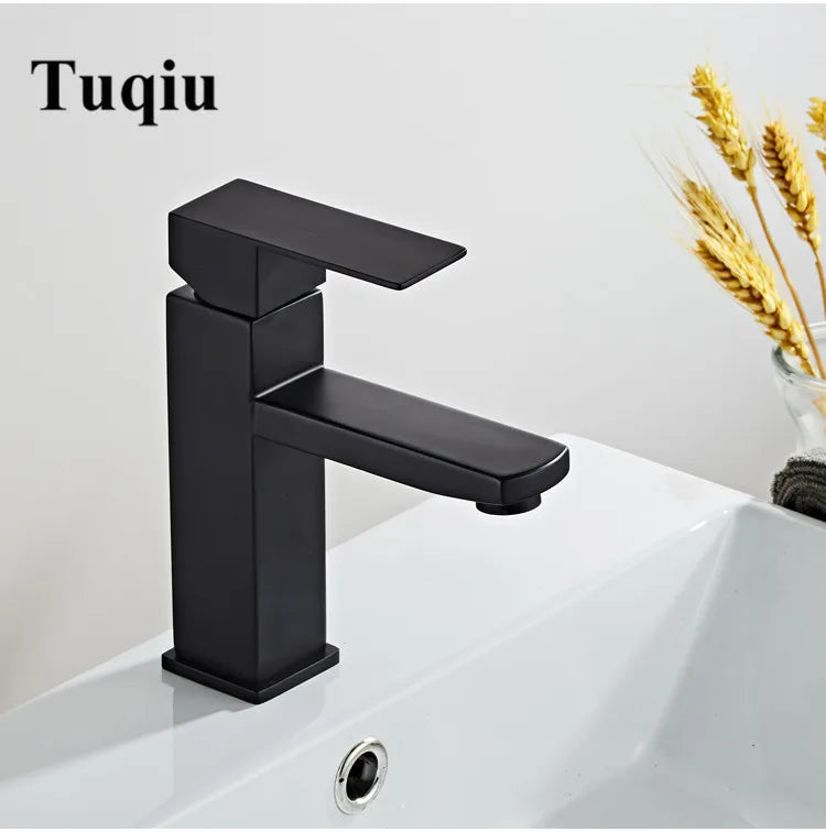 DecorBites™ Black Stainless Steel Bathroom Basin Sink Mixer Tap Hot Cold Faucet