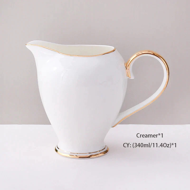 DecorBites™ Bone China Coffee Set White Gold Porcelain Tea Set Advanced Pot Cup