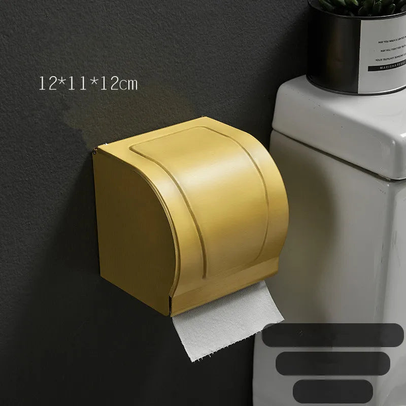 DecorBites™ Aluminum Brushed Gold Toilet Paper Holder Rack Tissue Box - Bathroom Roll Storage