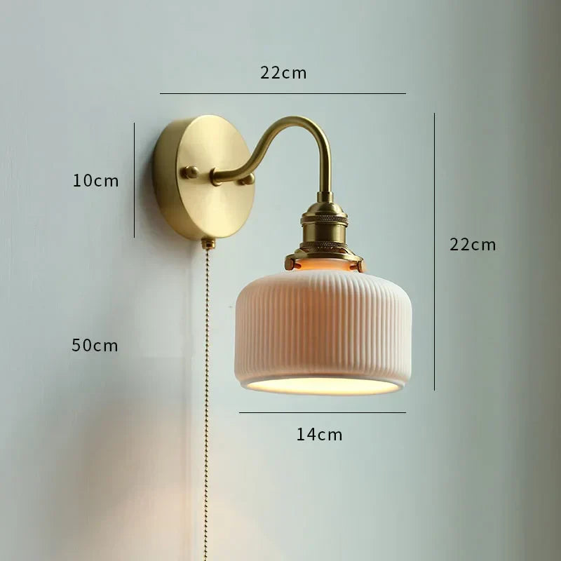 DecorBites™ Glass LED Bathroom Mirror Light Pull Chain Copper Wall Sconce